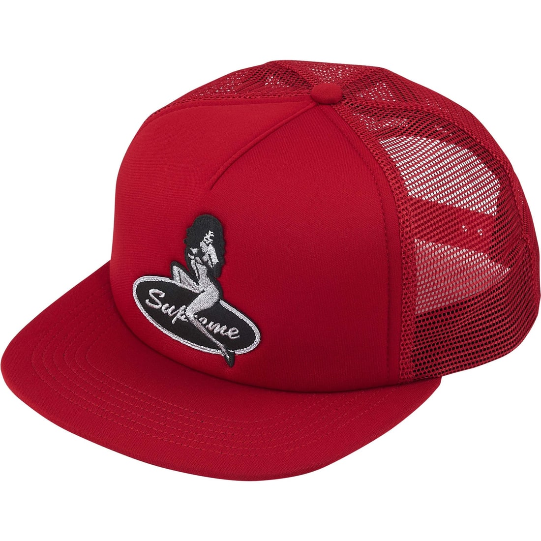 Red Mesh Back 5-Panel Cap by Supreme Pinup Collection: Red Mesh Back 5-Panel Cap by Supreme Pinup Collection The Supreme Pinup Mesh Back Red 5-Panel Hat features a lightweight construction with a breathable mesh back and a structured 5-panel design. It co