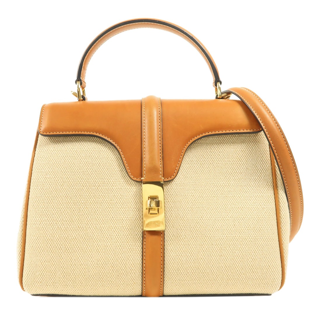 CELINE Small 16 2way Shoulder Bag Beige Leather Canvas (1 of 17)
