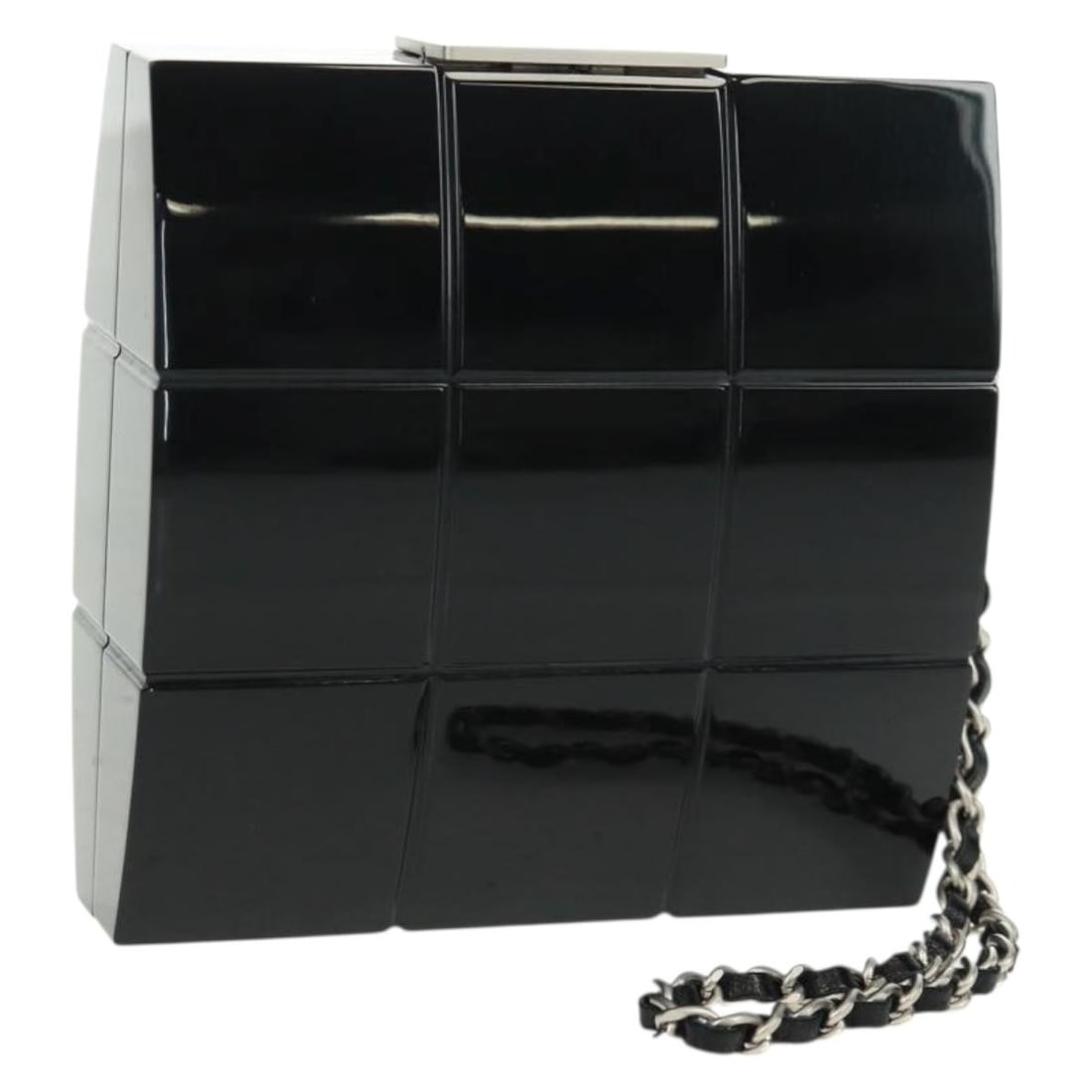 Chanel Choco Bar Black Plastic Clutch with Silver CC Logo and Dust Bag (1 of 18)