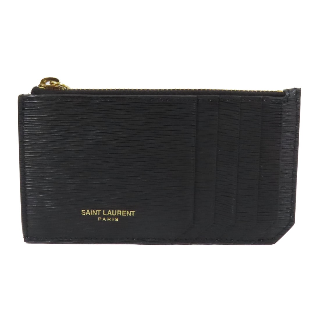 SAINT LAURENT YSL Black Calfskin Zip Card Case GHW 609362 (1 of 15)