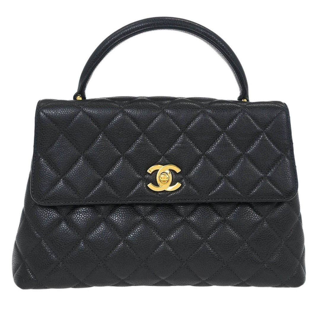Chanel Black Calfskin Top Handle Handbag Medium Caviar Leather: Chanel Black Calfskin Top Handle Handbag Medium Caviar Leather This exquisite Chanel Black Calfskin Top Handle Handbag is a perfect blend of elegance and functionality. Crafted in France, this medium-