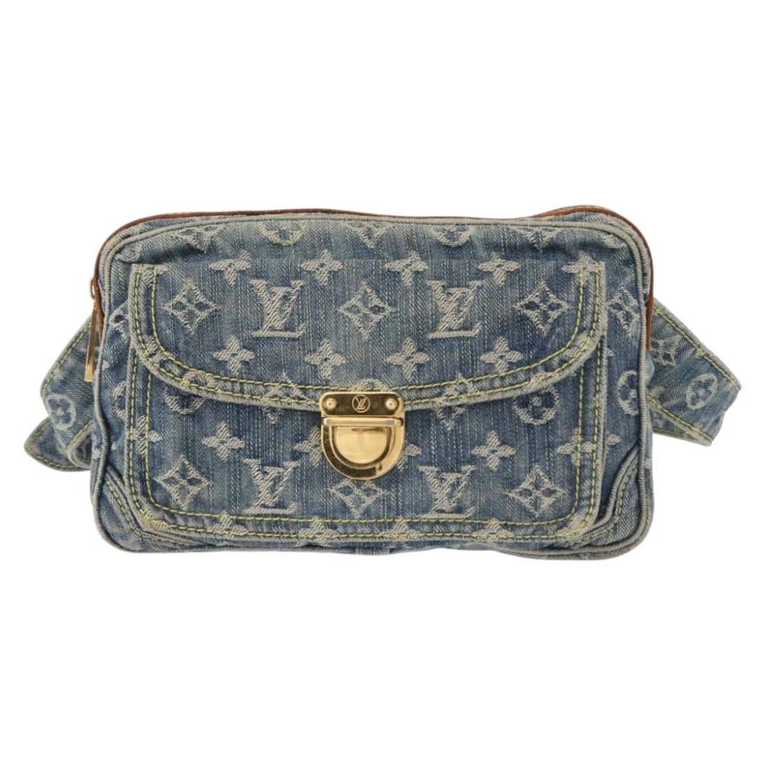 Louis Vuitton Denim Bum Bag for Women Blue 20cm by 13cm by 5cm: Louis Vuitton Denim Bum Bag for Women Blue 20cm by 13cm by 5cm This Louis Vuitton Bum Bag for women features a blue denim jeans material with visible signs of wear including fading, surface shape loss
