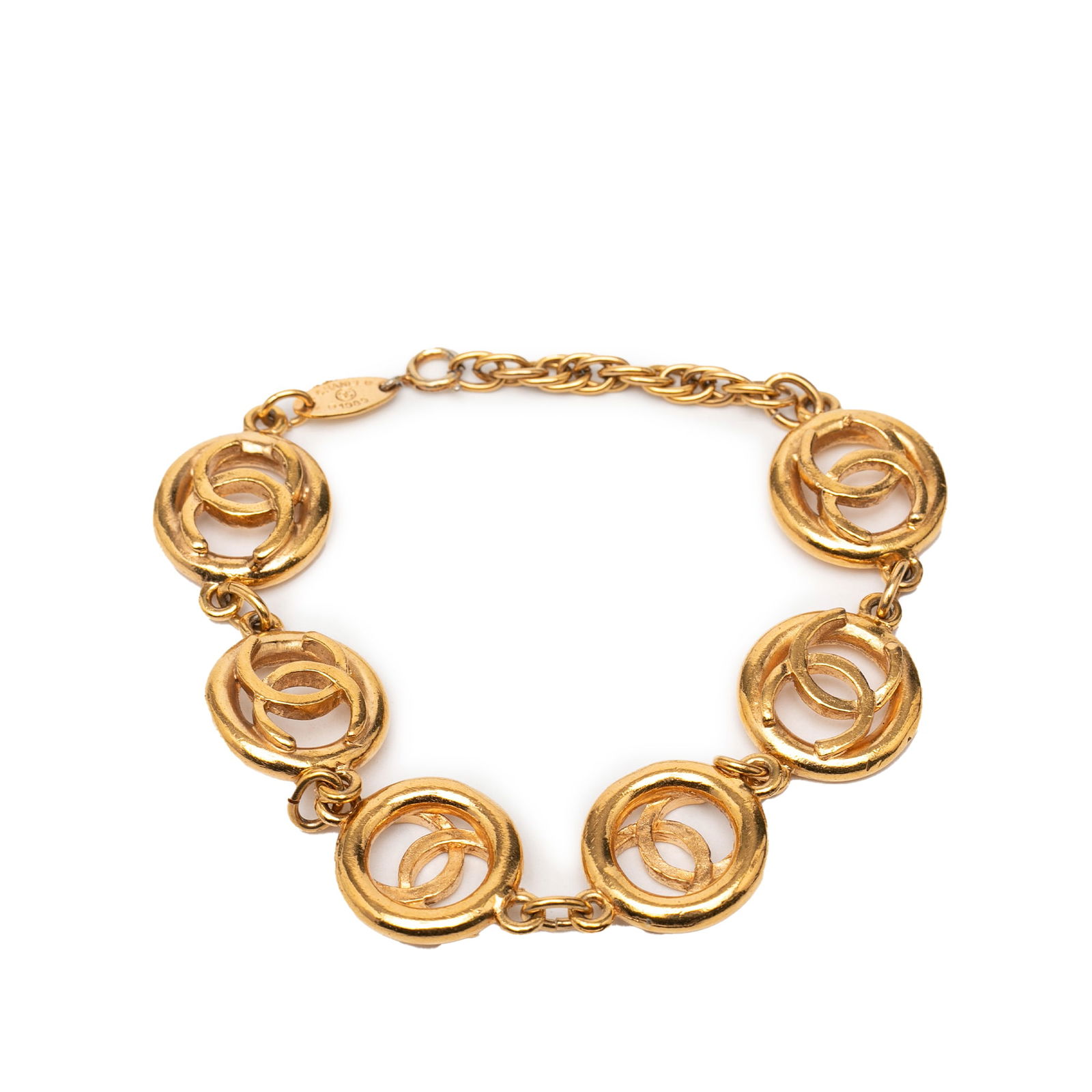 Chanel Gold Plated Metal Bracelet with Openwork Circle Charms (1 of 5)