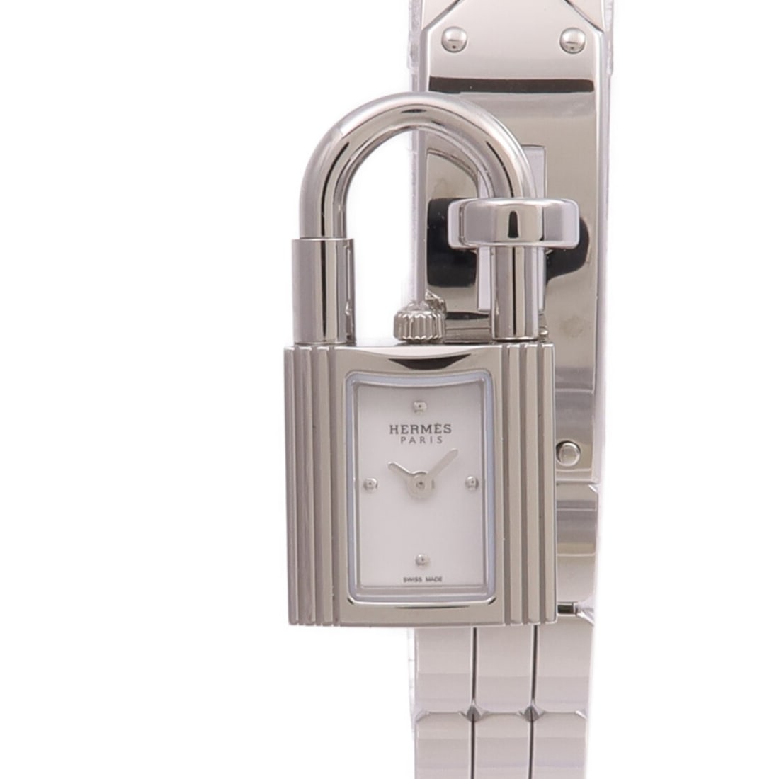 Hermes Kelly KE4.110 White Dial Stainless Steel Quartz Wristwatch: Hermes Kelly KE4.110 White Dial Stainless Steel Quartz Wristwatch This Hermes Kelly KE4.110 wristwatch features a white dial and a stainless steel case and band. It operates with a quartz movement and