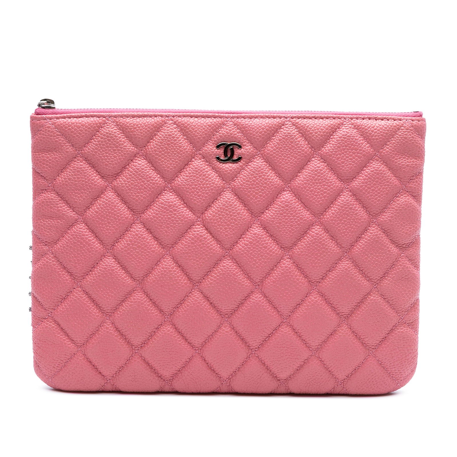 Chanel Small Quilted Caviar Clutch Bag Pink Leather Italy: Chanel Small Quilted Caviar Clutch Bag Pink Leather Italy Introducing the Chanel Small Quilted Caviar O Case Clutch, an exquisite accessory crafted from luxurious quilted caviar leather. This elegant