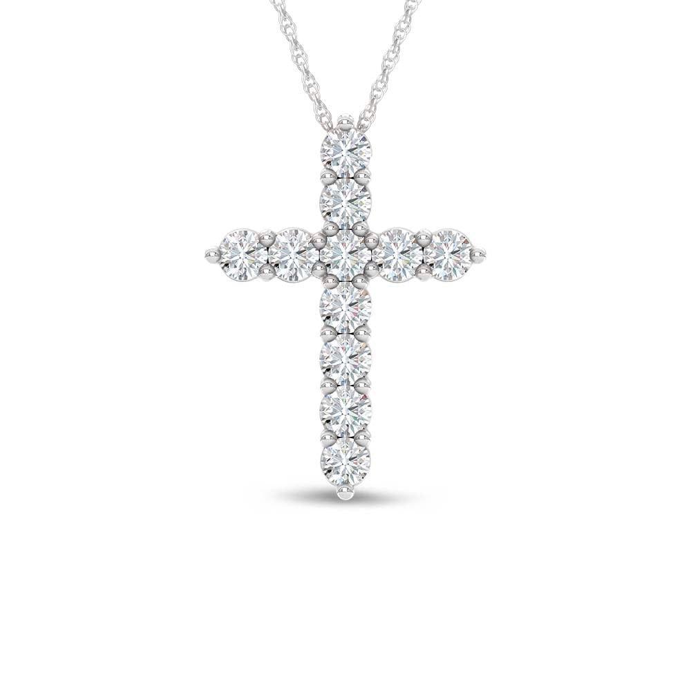 14K White Gold Lab Grown Diamond 2 Ct.Tw. Cross Pendant: 14K White Gold Lab Grown Diamond 2 Ct.Tw. Cross Pendant Elegant 10K white gold cross pendant featuring lab-grown diamonds totaling 2 carat total weight. 14k White Gold Stone Color: D-f Stone Clarity: