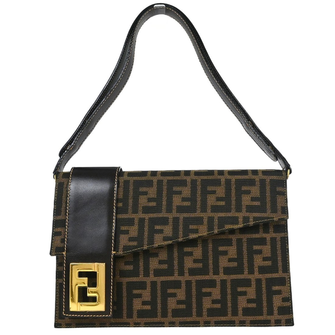 Medium Fendi Zucca Canvas Brown Top Handle Bag with Gold Hardware: Medium Fendi Zucca Canvas Brown Top Handle Bag with Gold Hardware This Fendi Zucca handbag features a brown canvas exterior with the iconic logo accents and gold-tone hardware. Designed for casual occ