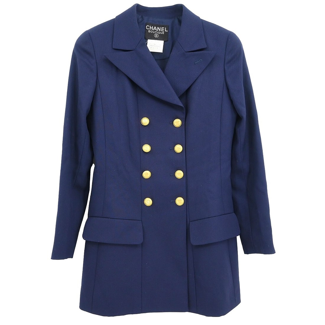 Chanel Vintage Double Breasted Navy Jacket 100% Wool Size 36: Chanel Vintage Double Breasted Navy Jacket 100% Wool Size 36 This vintage Chanel double-breasted jacket is crafted from 100% wool, offering both elegance and warmth for the fall and winter seasons. Th