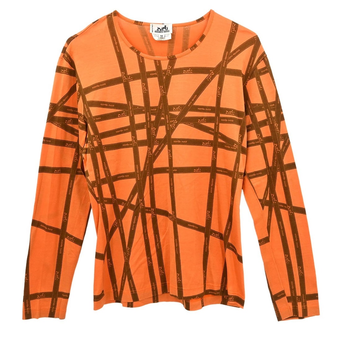 Hermes Vintage Orange Long Sleeve T-Shirt Size M: Hermes Vintage Orange Long Sleeve T-Shirt Size M This stylish long sleeve T-shirt from Hermes is a perfect addition to your casual wardrobe. Crafted in Italy from 100% cotton, it features a round neck