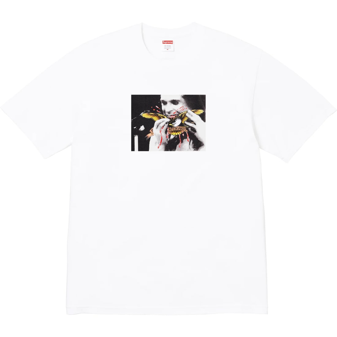 Ozzy Graphic T Shirt Supreme and Antihero Collaboration White Small: Ozzy Graphic T Shirt Supreme and Antihero Collaboration White Small The Supreme x Antihero Ozzy White Tee features collaborative artwork from Supreme and Antihero, prominently displayed on the front.