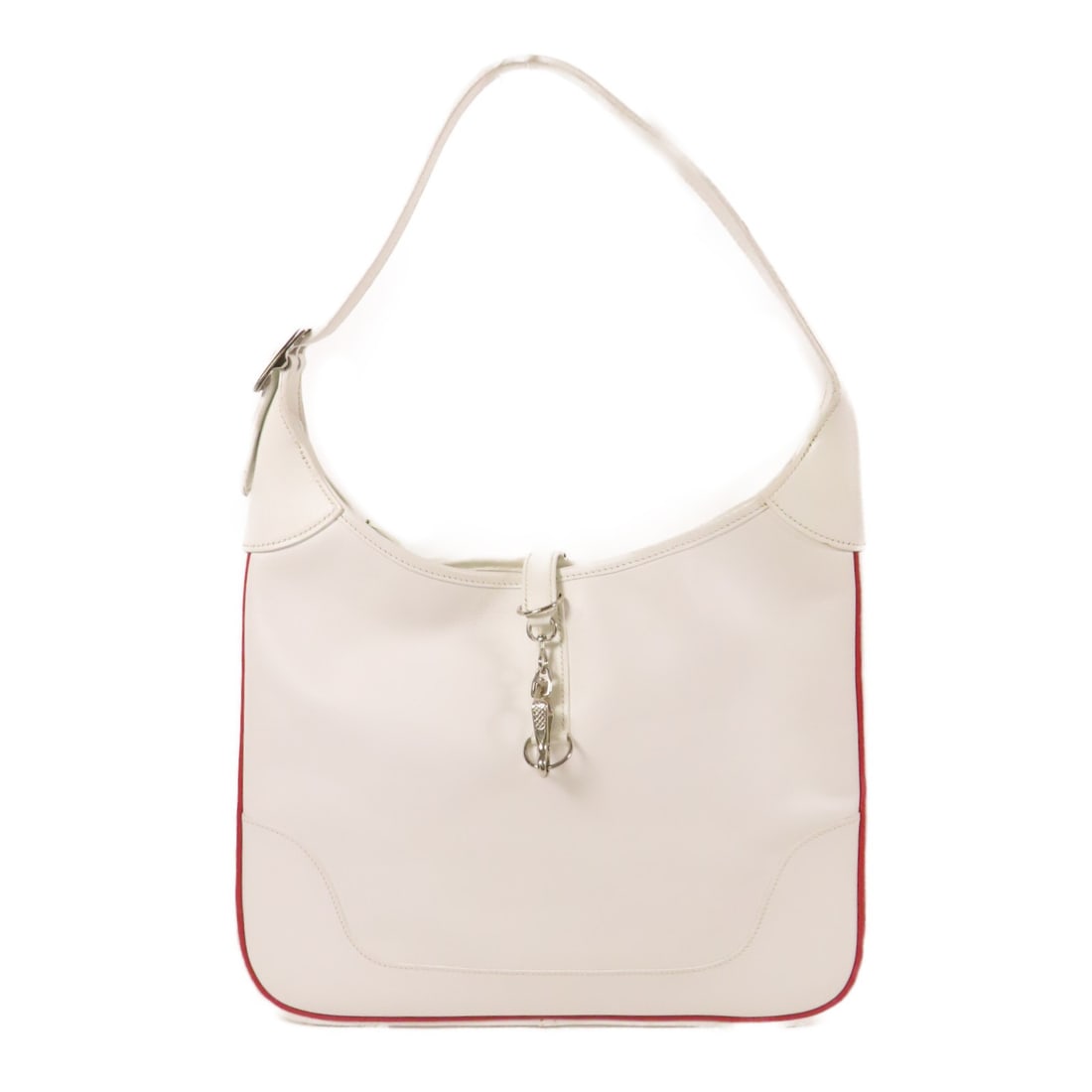 HERMES Trim 35 Shoulder Bag White Veau Epsom Leather: HERMES Trim 35 Shoulder Bag White Veau Epsom Leather This exquisite HERMES Trim 35 Shoulder Bag is crafted from luxurious Veau Epsom leather in a pristine white color. It features a spacious interior