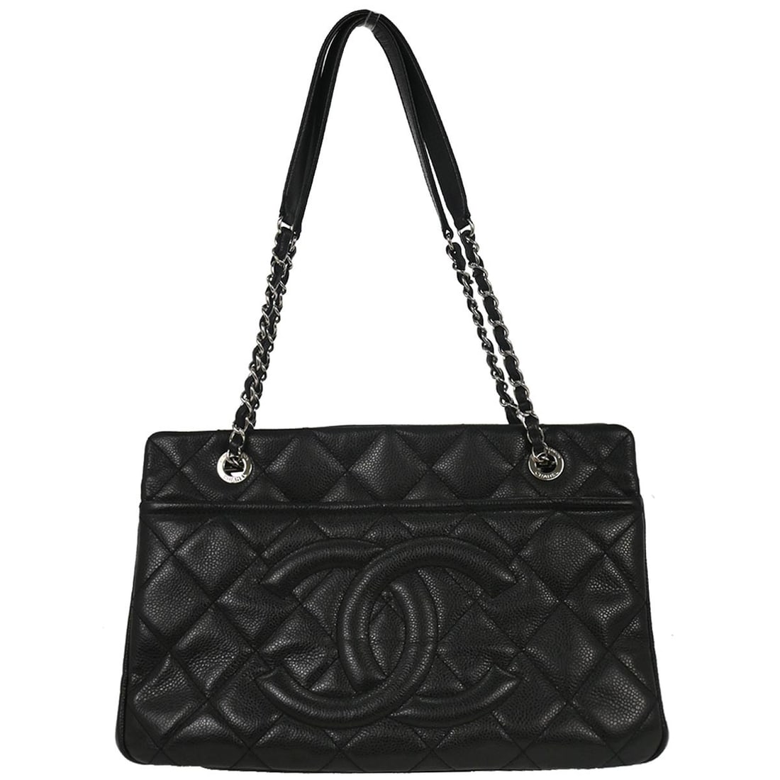 Chanel Black Caviar Leather Timeless CC Chain Tote Bag: Chanel Black Caviar Leather Timeless CC Chain Tote Bag This Chanel Black Calfskin Timeless CC Chain Tote Bag is the perfect blend of elegance and functionality, making it an ideal accessory for casual