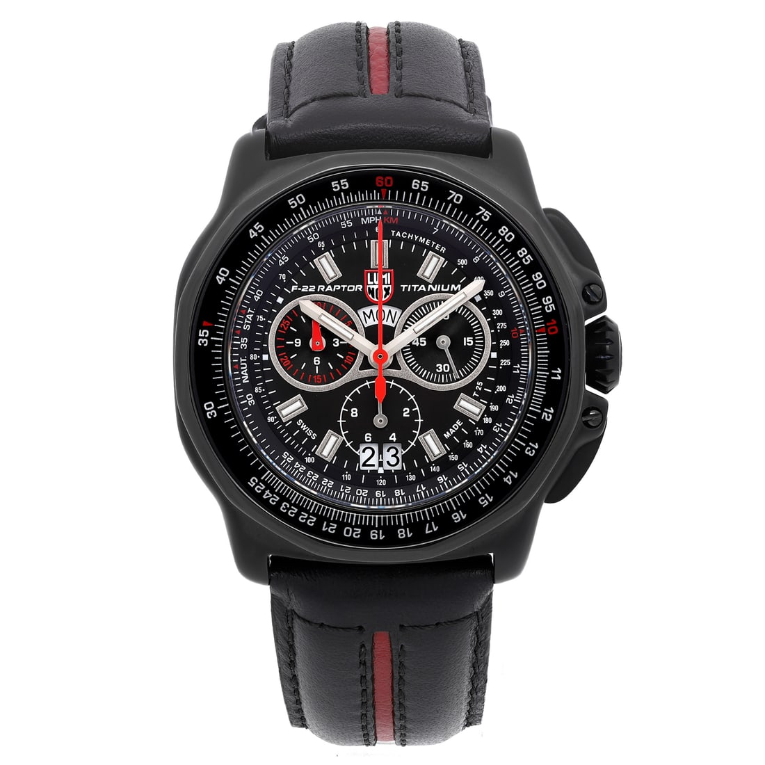 Luminox Raptor 44mm Chronograph Titanium Black Dial Quartz Watch XA.9278: Luminox Raptor 44mm Chronograph Titanium Black Dial Quartz Watch XA.9278 Discover the Luminox F22 Raptor, a striking 44mm chronograph wristwatch designed for the modern man. Featuring a robust black t