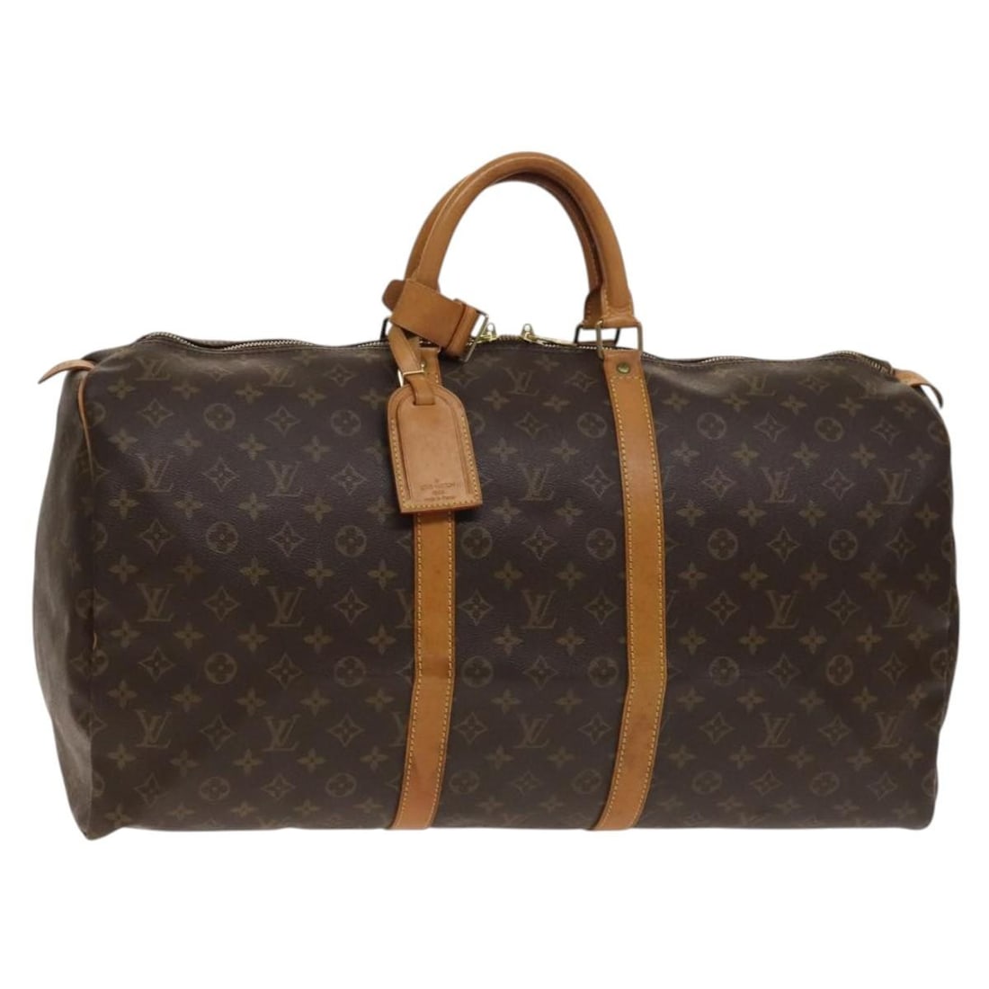 Keepall Monogram Canvas Travel Bag by Louis Vuitton Unisex Brown 55cm: Keepall Monogram Canvas Travel Bag by Louis Vuitton Unisex Brown 55cm This is a Louis Vuitton Keepall Bag crafted from signature Monogram canvas in brown. Designed as a unisex travel bag, it features