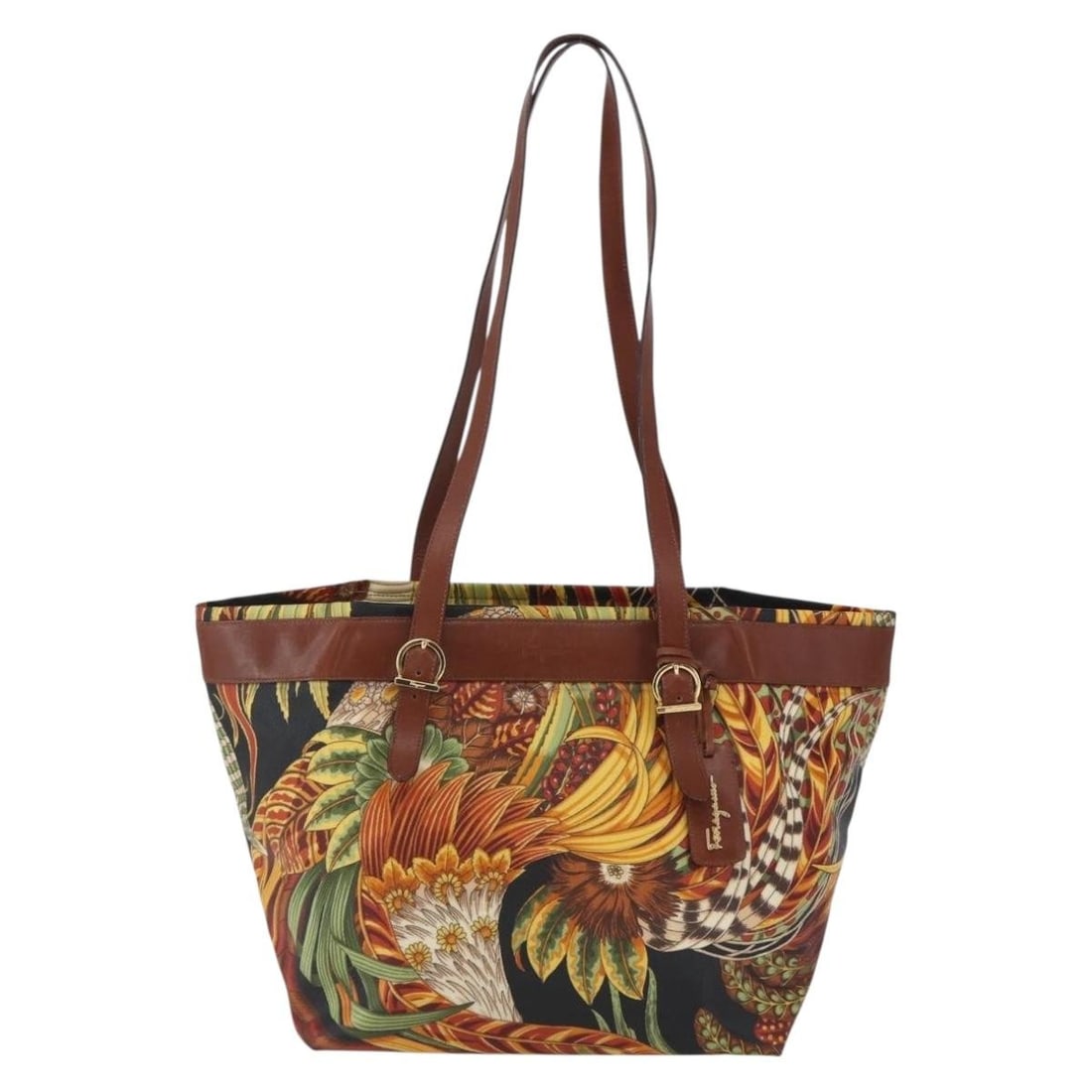 Salvatore Ferragamo Multicolor PVC Flower Tote Bag 29x28x19cm: Salvatore Ferragamo Multicolor PVC Flower Tote Bag 29x28x19cm Salvatore Ferragamo Flower tote designed for women, crafted from multicolour PVC. This Italian-made tote features metal fittings and a spa