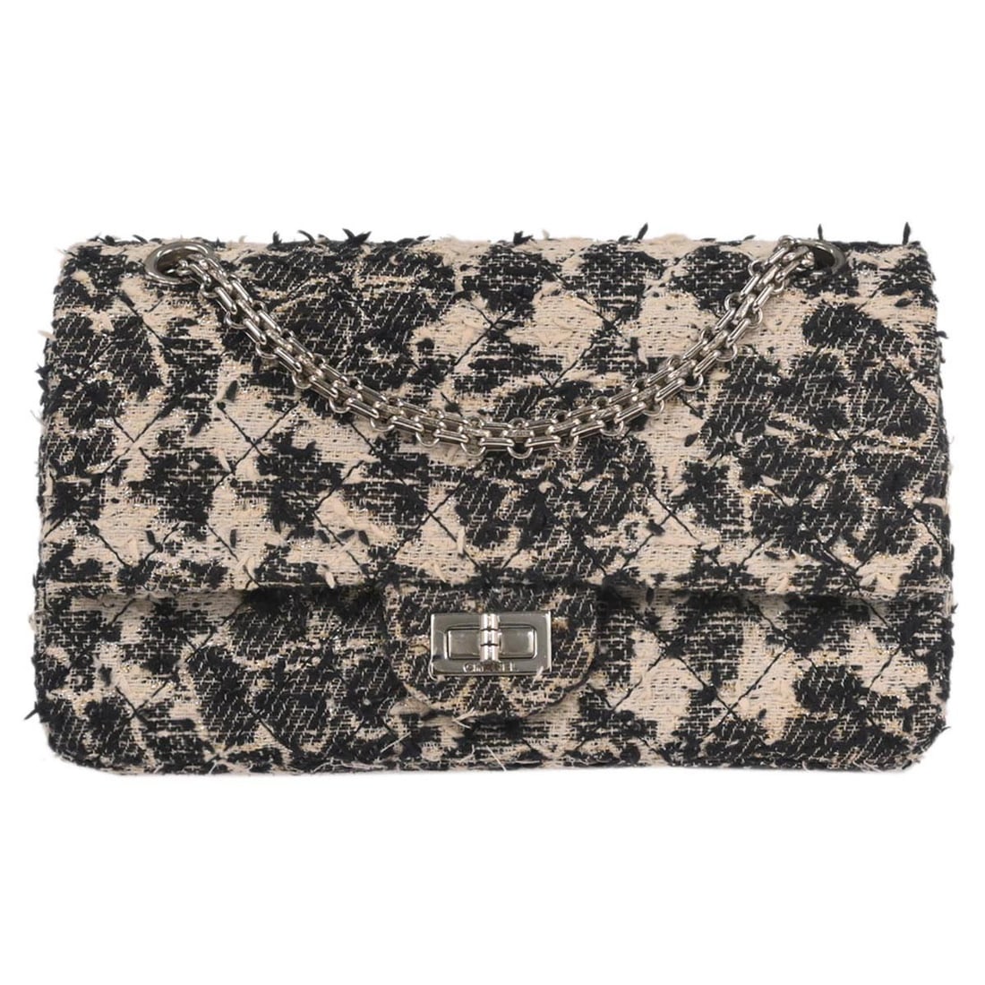 Medium Classic Double Flap Black Tweed Shoulder Bag by Chanel: Medium Classic Double Flap Black Tweed Shoulder Bag by Chanel This Chanel Classic Double Flap shoulder bag features a black tweed exterior complemented by a turnlock closure and leather-lined interior