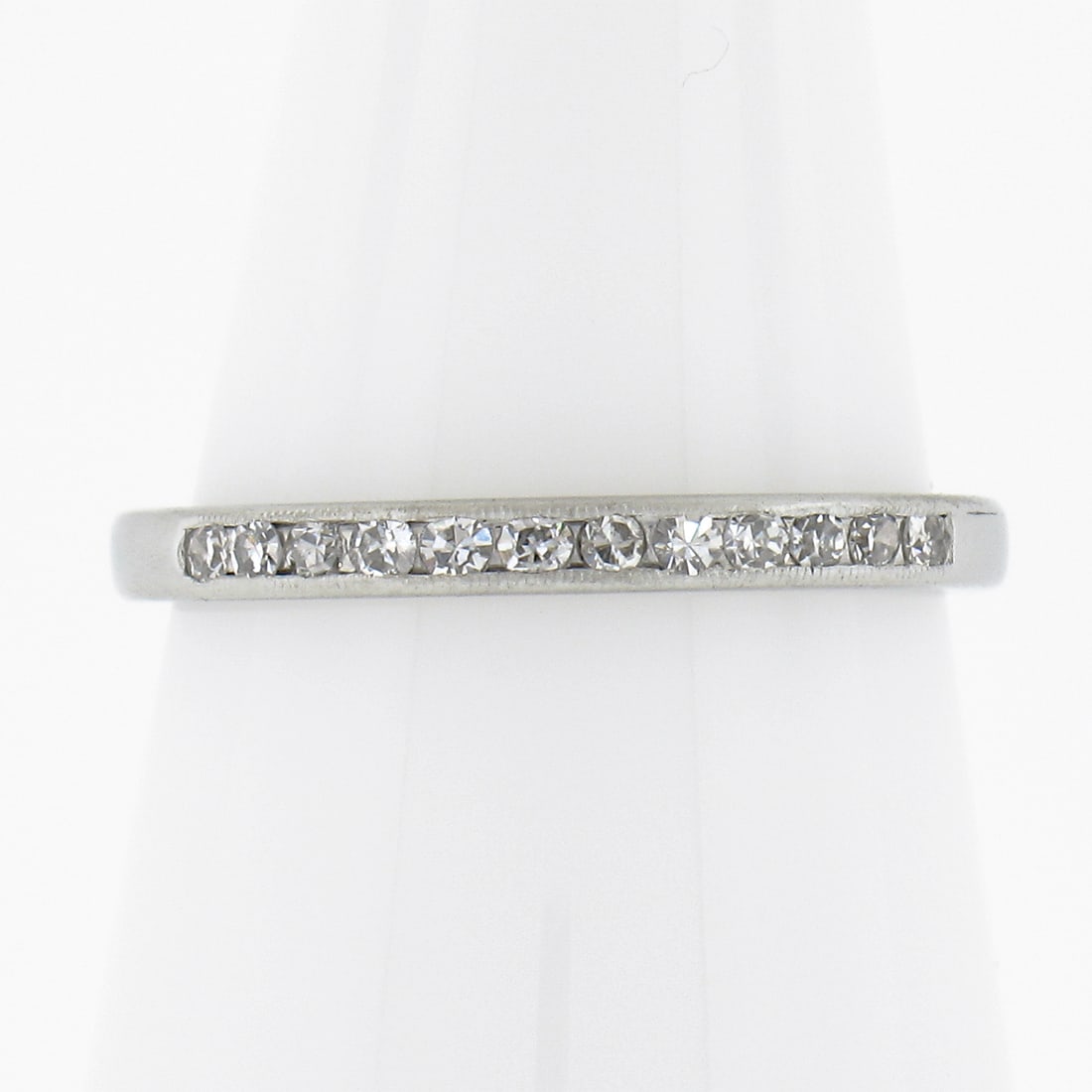 Vintage Platinum Stackable Wedding Band Ring 0.10ctw Channel Set Diamonds (1 of 9)