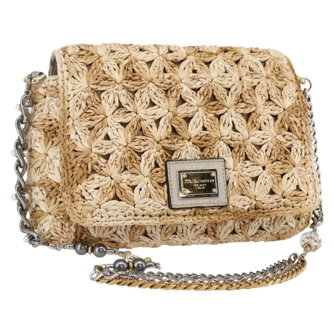 Dolce&Gabbana Raffia Chain Shoulder Bag in Beige Gold Silver Wood (1 of 18)