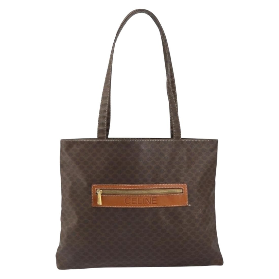 Celine Macadam Brown Canvas Vintage Tote Bag for Women: Celine Macadam Brown Canvas Vintage Tote Bag for Women This Celine Vintage Macadam tote bag features a classic brown canvas exterior and is designed for women. Made in Italy, the bag displays the icon