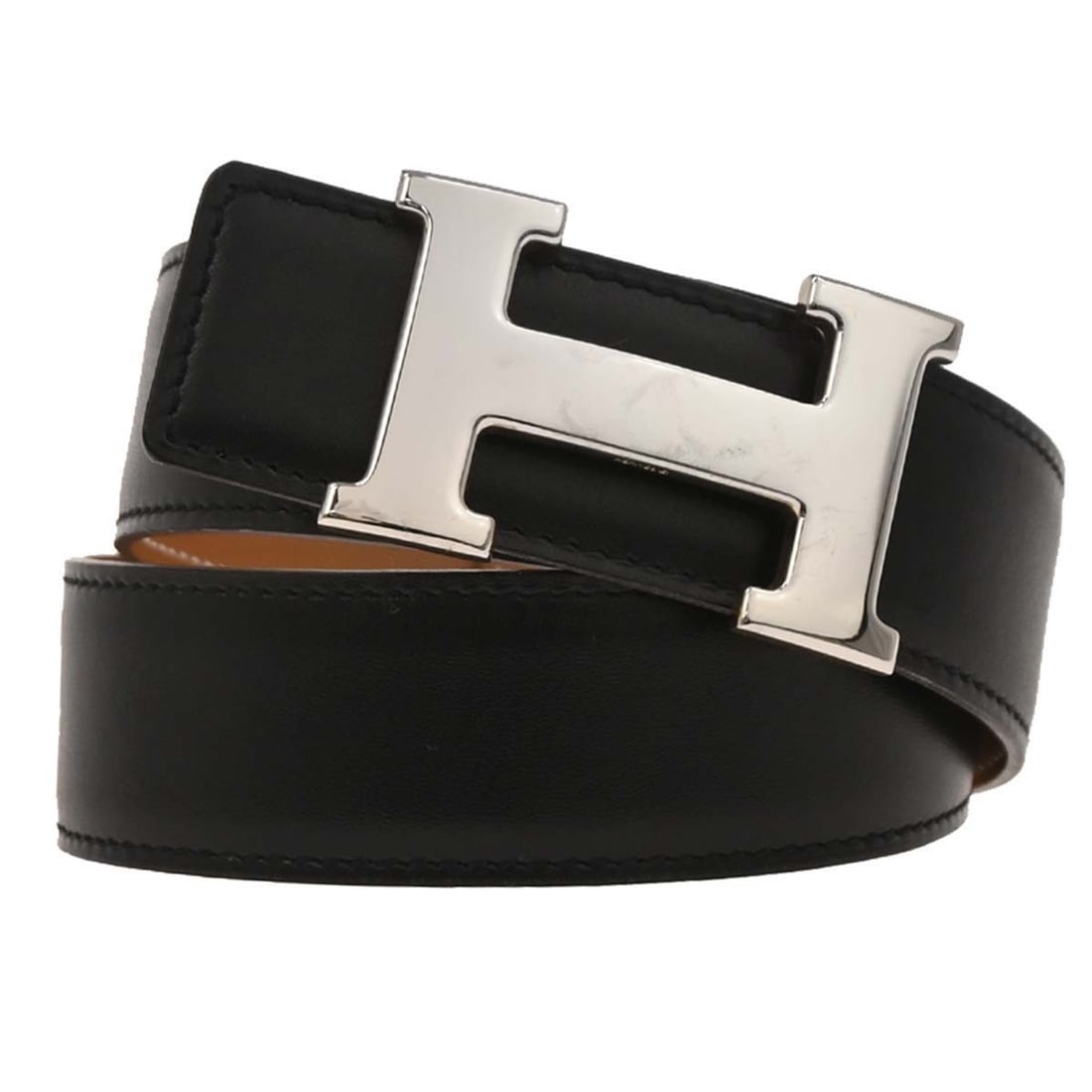 Reversible Black Leather Belt Constance by Hermes for Women: Reversible Black Leather Belt Constance by Hermes for Women Hermes Constance reversible belt crafted from black leather, designed for female wearers. It features a width of 3.3 cm, height of 3.8 cm, a