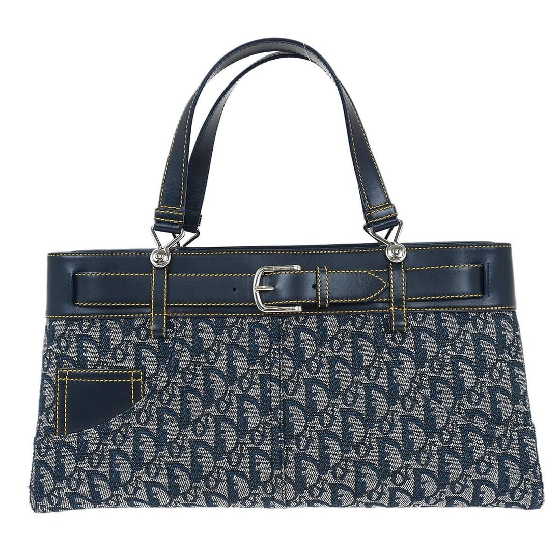 Christian Dior Navy Trotter Handbag BM-0012 Canvas Leather Italy: Christian Dior Navy Trotter Handbag BM-0012 Canvas Leather Italy Elevate your style with this exquisite Christian Dior Navy Trotter Handbag. Crafted from durable canvas leather, this medium-sized hand
