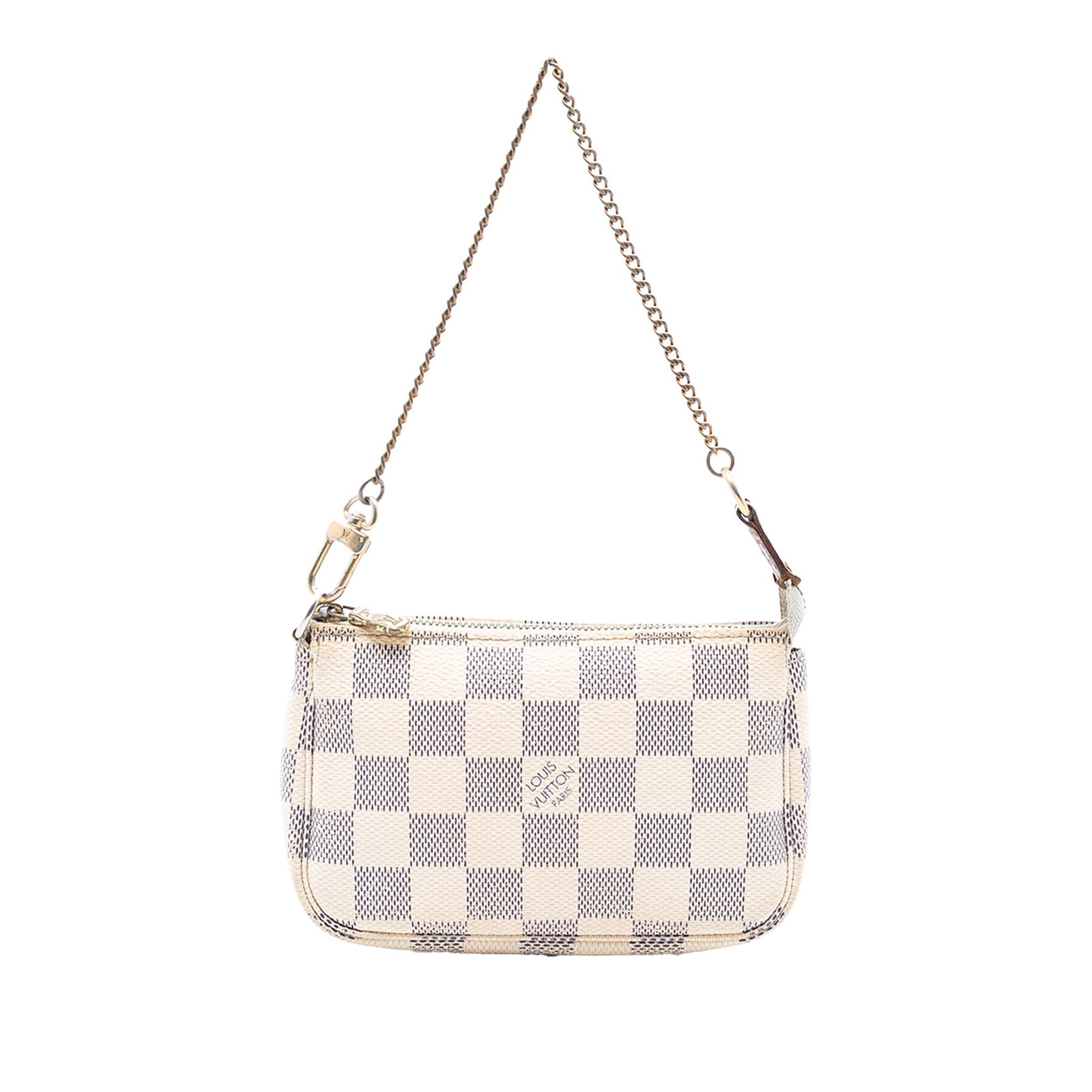 Louis Vuitton White Damier Azur Canvas Mini Pochette Bag with Chain Strap (1 of 7)