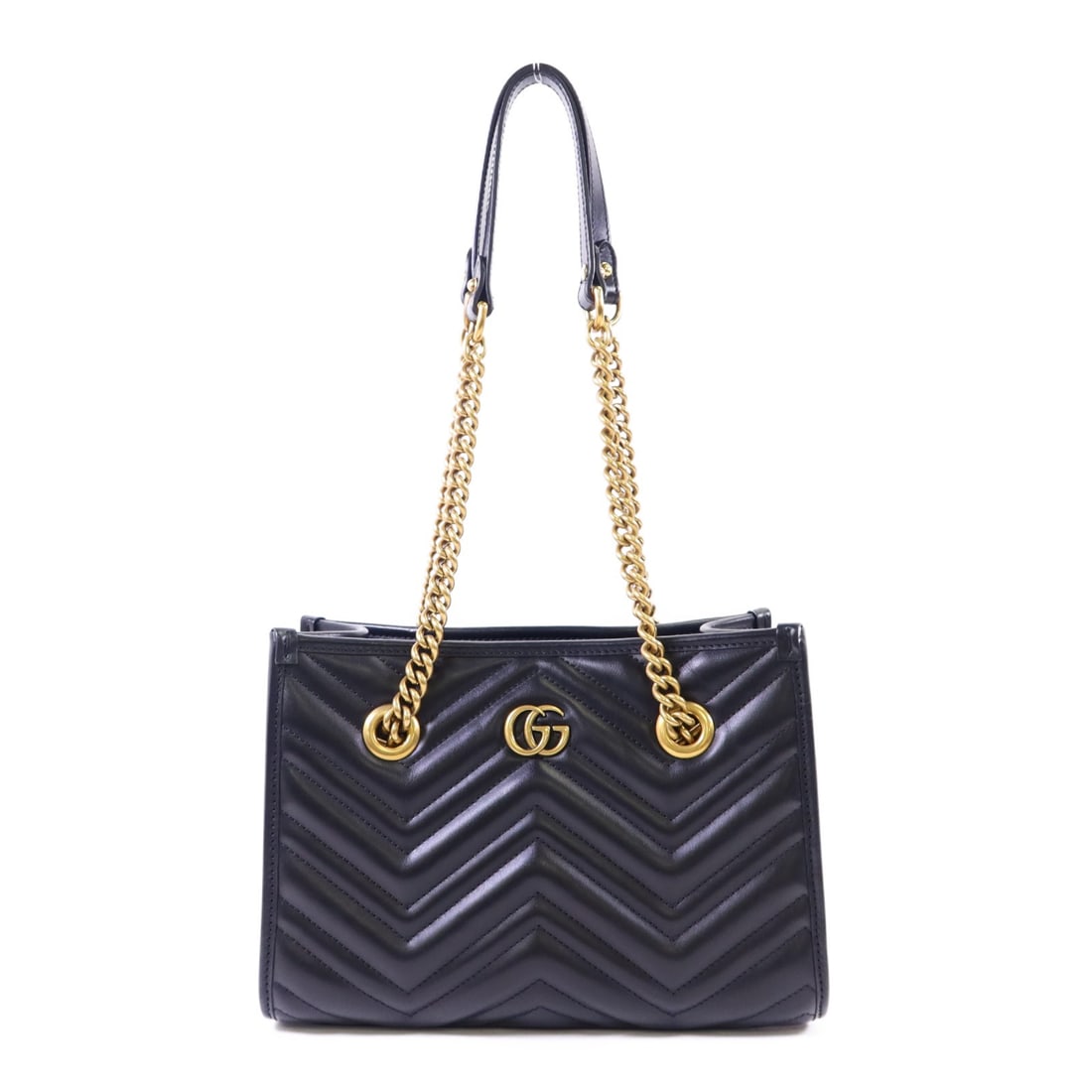 Black Calfskin Gucci GG Marmont Small Tote Shoulder Bag with Silver Hardware: Black Calfskin Gucci GG Marmont Small Tote Shoulder Bag with Silver Hardware This Gucci GG Marmont Small Tote Shoulder Bag is crafted from black calfskin leather and features silver-tone hardware. The