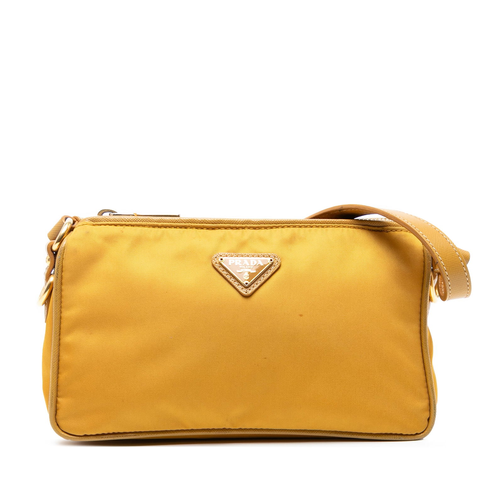 Prada Tessuto Yellow Nylon Shoulder Bag with Leather Trim (1 of 7)