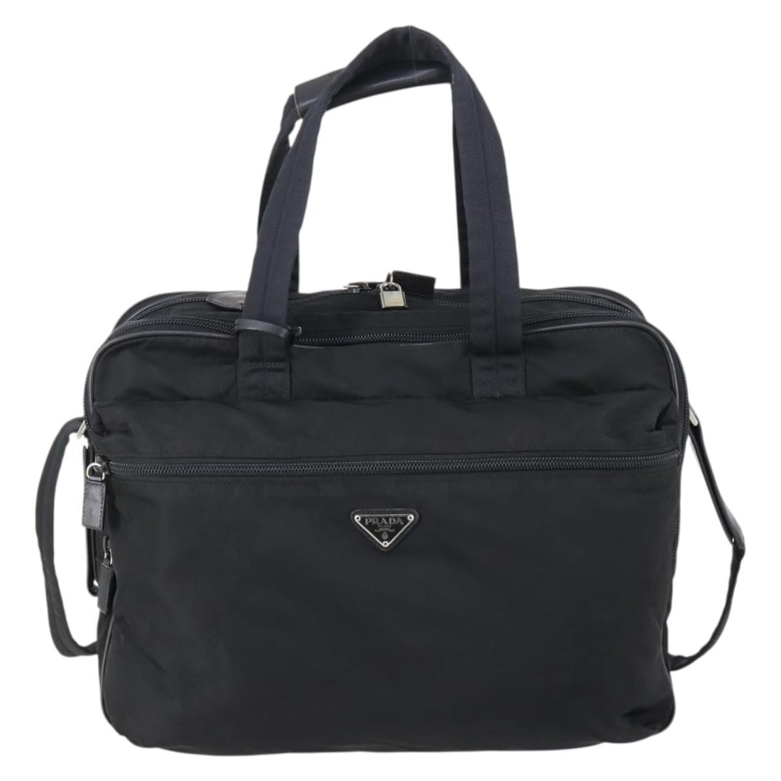 Prada Unisex Black Nylon and Saffiano Leather Laptop Briefcase: Prada Unisex Black Nylon and Saffiano Leather Laptop Briefcase This Prada Porta Computer Briefcase features a unisex design crafted from black nylon with Saffiano leather accents. The briefcase offers