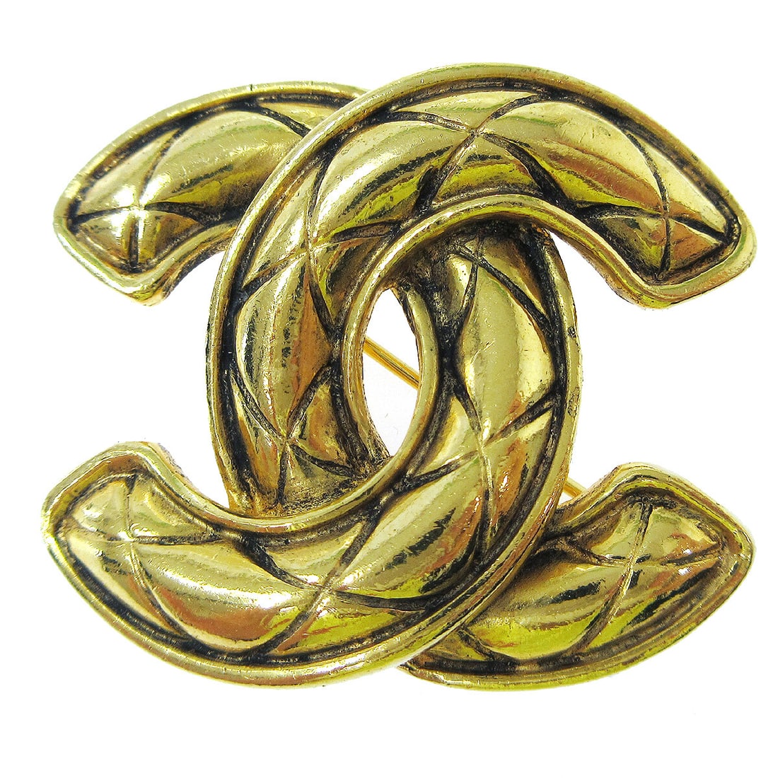 Chanel Gold Tone Quilted CC Logo Brooch Pin 1153 (1 of 4)