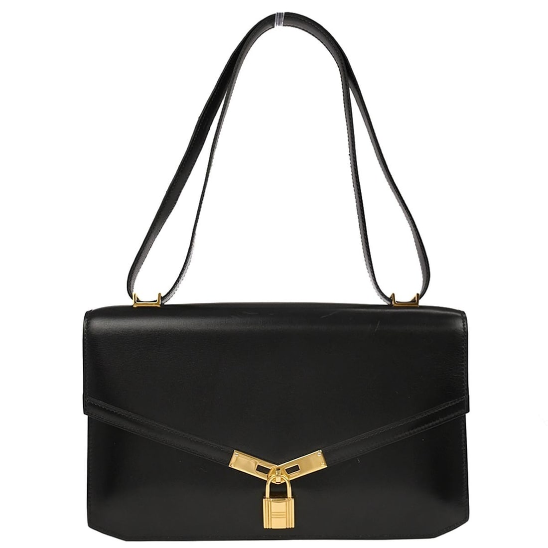 Hermes Cadena Lock Black Leather Shoulder Bag Medium (1 of 10)