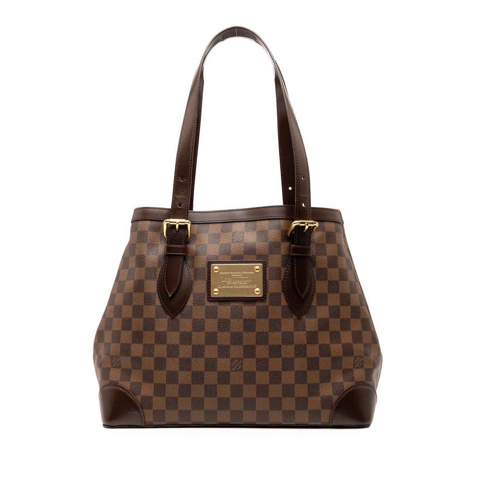 Louis Vuitton Hampstead MM Damier Ebene Canvas Tote with Leather Handles: Louis Vuitton Hampstead MM Damier Ebene Canvas Tote with Leather Handles The Louis Vuitton Damier Ebene Hampstead MM is crafted with the brand's signature damier ebene canvas and accented with leather