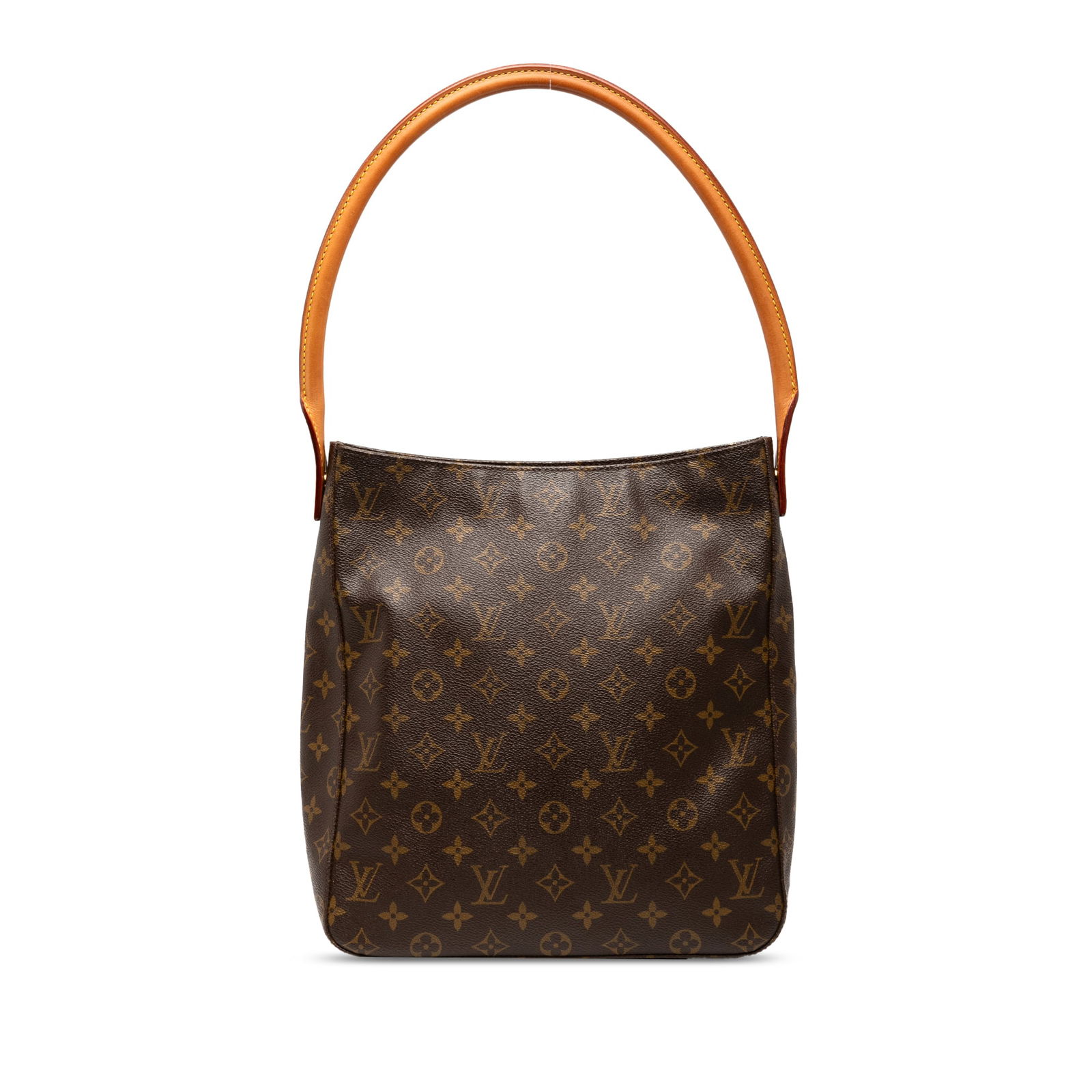 Louis Vuitton Monogram Looping GM Bag with Leather Strap: Louis Vuitton Monogram Looping GM Bag with Leather Strap Introducing the Louis Vuitton Monogram Looping GM, a stylish and functional handbag crafted from iconic monogram canvas. This exquisite bag fea
