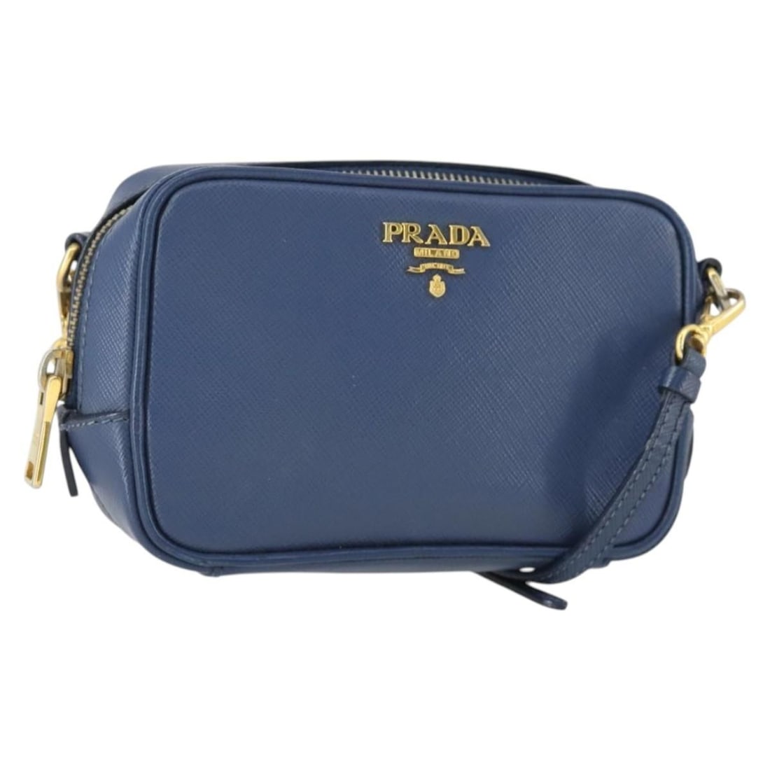 Prada Navy Saffiano Leather Shoulder Bag With Gold Tone Hardware (1 of 18)