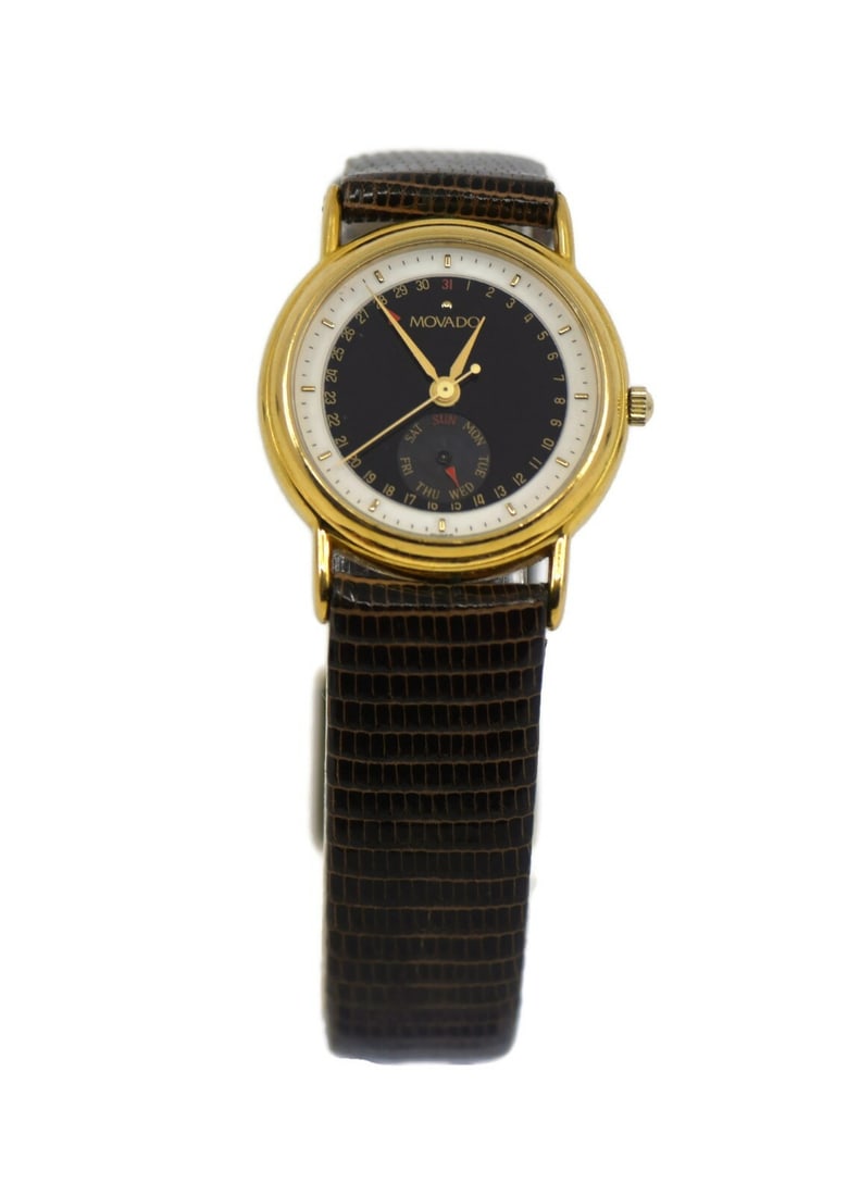 Movado Calendar Two Tone Stainless Steel Watch Ref 87-06-825 Black Dial: Movado Calendar Two Tone Stainless Steel Watch Ref 87-06-825 Black Dial This Movado Calendar Two Tone Stainless Steel Watch (Ref: 87-06-825) combines elegance and functionality. Crafted with a gold fi