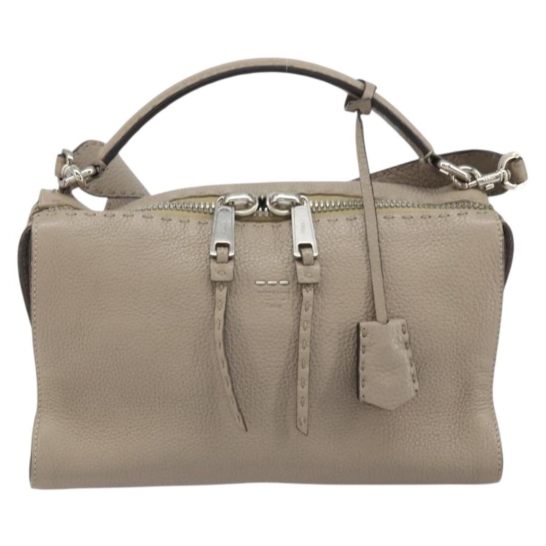 Fendi Selleria Lei Gray Leather Shoulder Bag 28cm by 19cm by 13cm: Fendi Selleria Lei Gray Leather Shoulder Bag 28cm by 19cm by 13cm This Fendi Selleria Lei Bag in gray leather offers a classic and elegant design suitable for female use. The bag features a structured