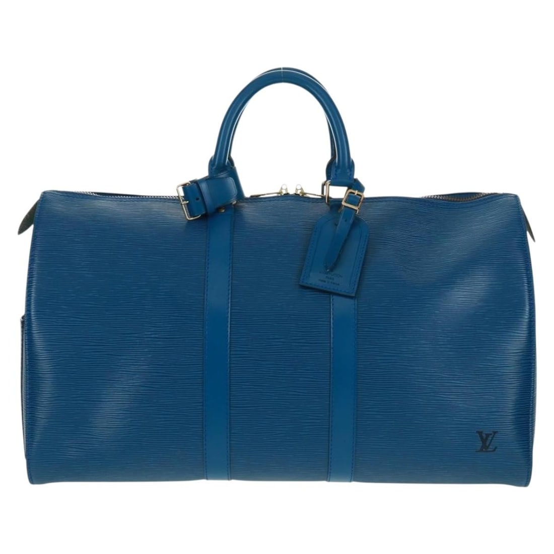 Blue Epi Leather Keepall Bag by Louis Vuitton Unisex 47cm: Blue Epi Leather Keepall Bag by Louis Vuitton Unisex 47cm This Louis Vuitton Keepall bag features blue Epi leather and is designed for unisex use. It offers ample space and classic style, making it su