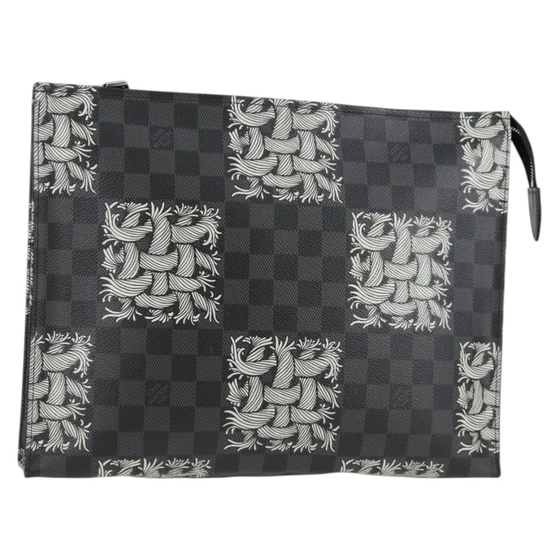 LOUIS VUITTON Damier Christopher Nemeth Clutch Bag N61234 France: LOUIS VUITTON Damier Christopher Nemeth Clutch Bag N61234 France The Louis Vuitton Damier Christopher Nemeth Pochette Voyage is a stylish clutch bag crafted from high-quality Damier Graphite Canvas. T