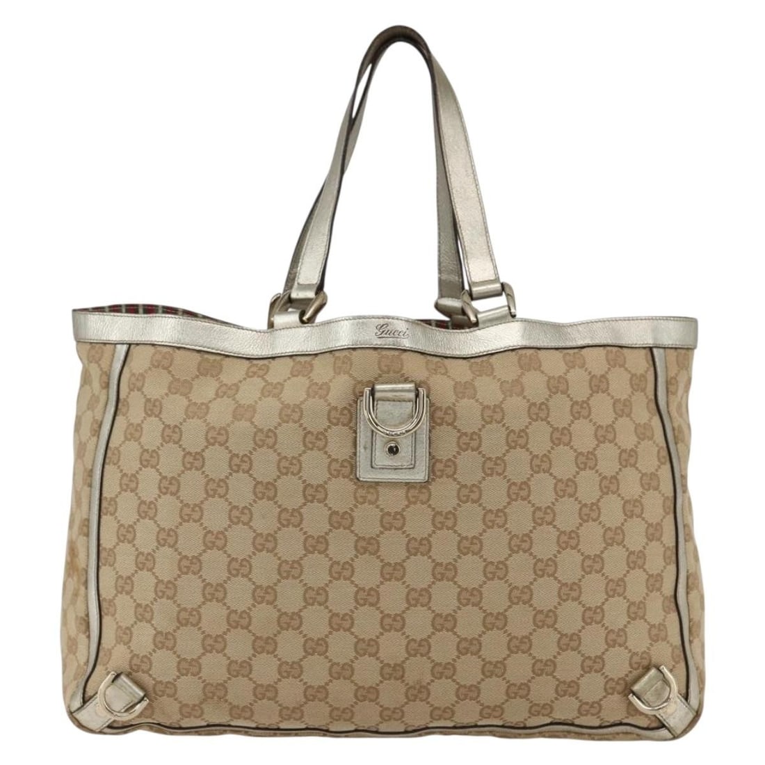 Gucci Abbey Beige Canvas Tote Bag for Women: Gucci Abbey Beige Canvas Tote Bag for Women The Gucci Abbey Tote is crafted in beige GG canvas and designed for women. This Italian-made tote features a spacious interior and sturdy handles, making it