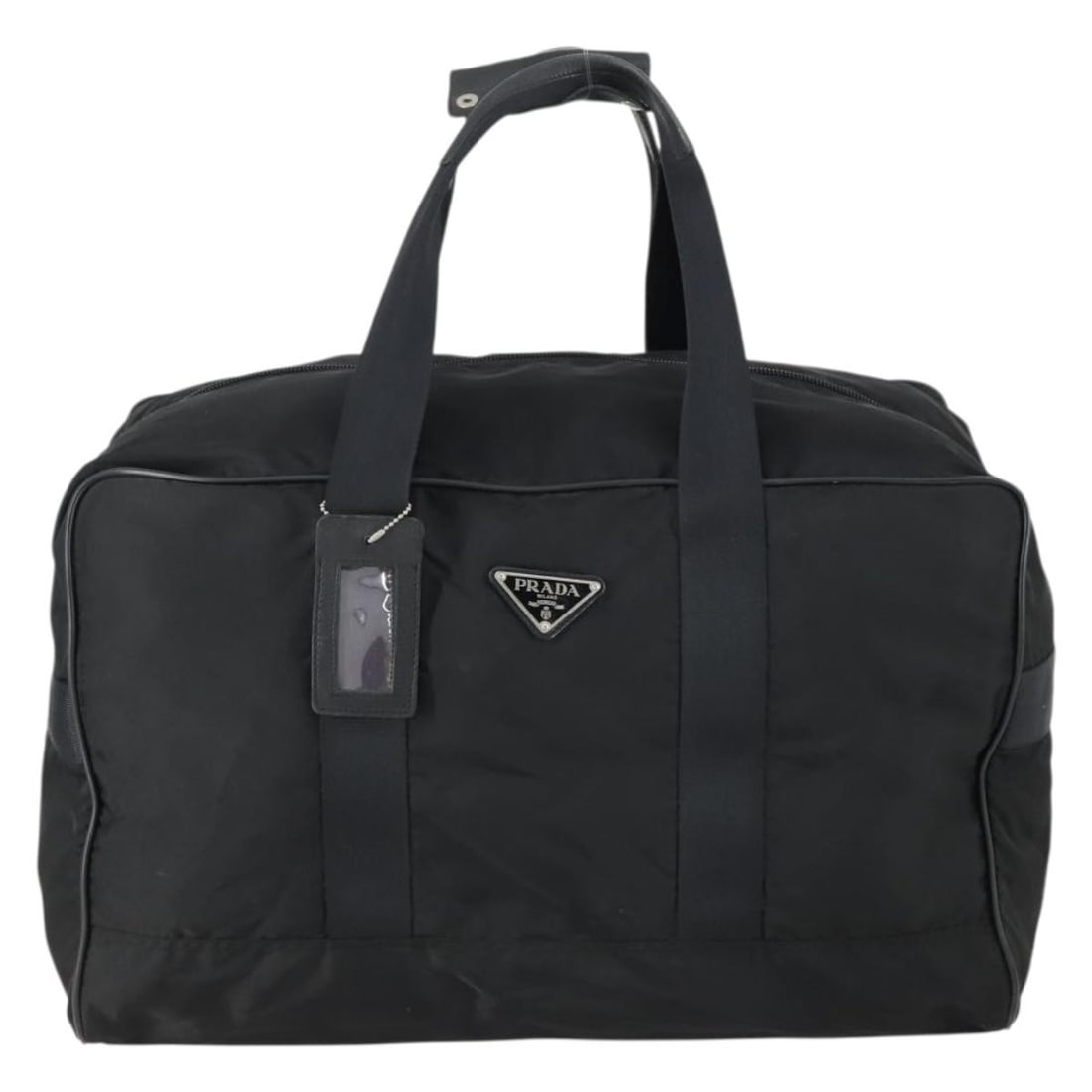 Prada Black Nylon Weekend Duffle Travel Bag 50cm Unisex: Prada Black Nylon Weekend Duffle Travel Bag 50cm Unisex This Prada Weekend Duffle Bag is crafted from black nylon, designed for unisex use. It features spacious dimensions and was made in Italy. The b