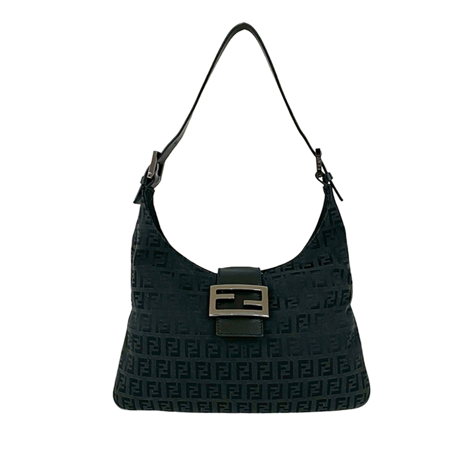Black Fendi Shoulder Bag with Zucchino Canvas and Leather Strap (1 of 9)