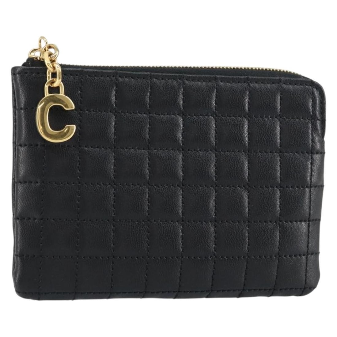 CELINE Black Gold Leather Coin Purse Auth AM10025V Italy: CELINE Black Gold Leather Coin Purse Auth AM10025V Italy This Celine CCharm Coin Purse is a luxurious accessory made from high-quality leather in an elegant black and gold color scheme. Designed for p