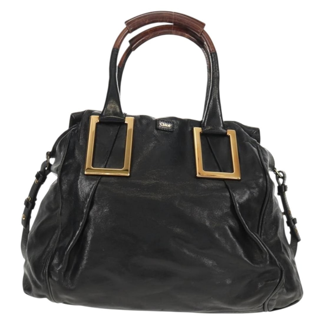 Chloe Black Leather Ethel Bag 33cm by 26cm by 20cm: Chloe Black Leather Ethel Bag 33cm by 26cm by 20cm This pre-owned Chloe Ethel handbag for women features black leather construction with signs of wear including surface rubbing, stains, and scratches