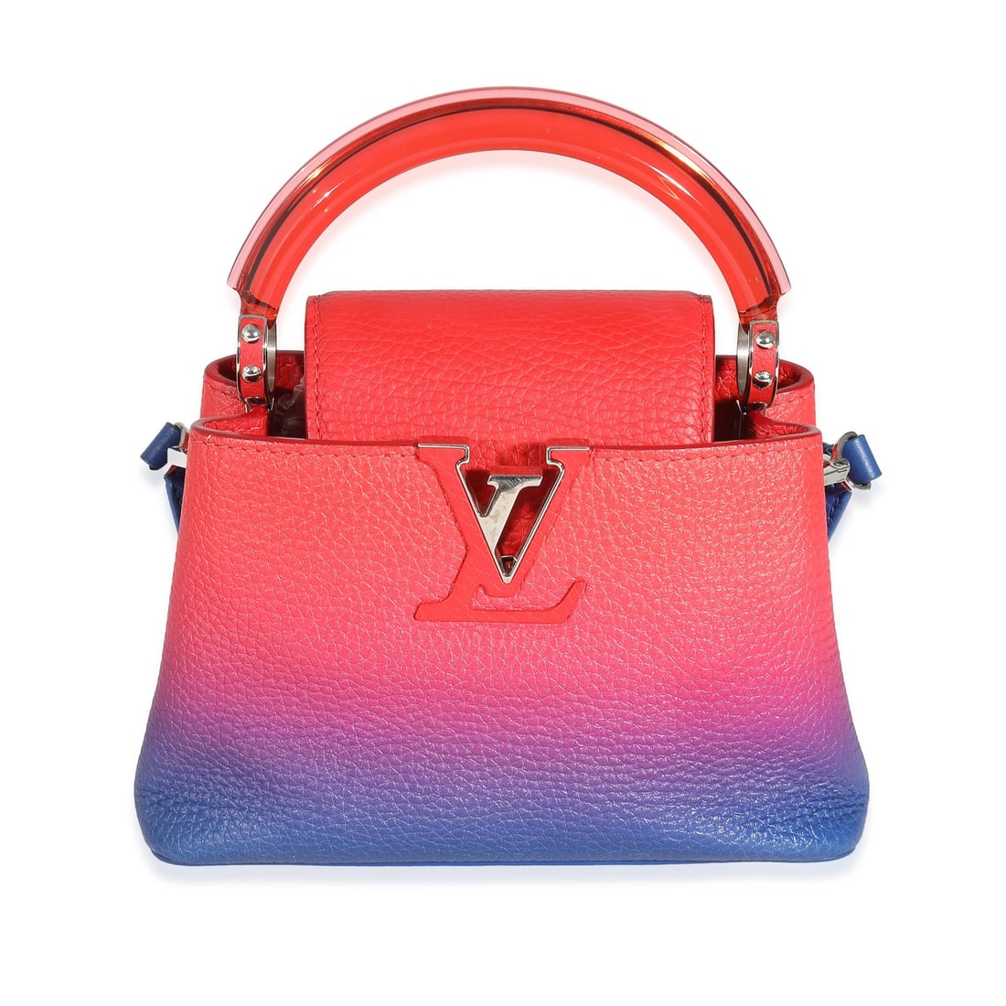 Louis Vuitton Mini Capucines Blue Red Taurillon Crossbody Bag: Louis Vuitton Mini Capucines Blue Red Taurillon Crossbody Bag Introducing the Louis Vuitton Mini Capucines, a stunning crossbody bag that combines elegance and functionality. Crafted from high-quality