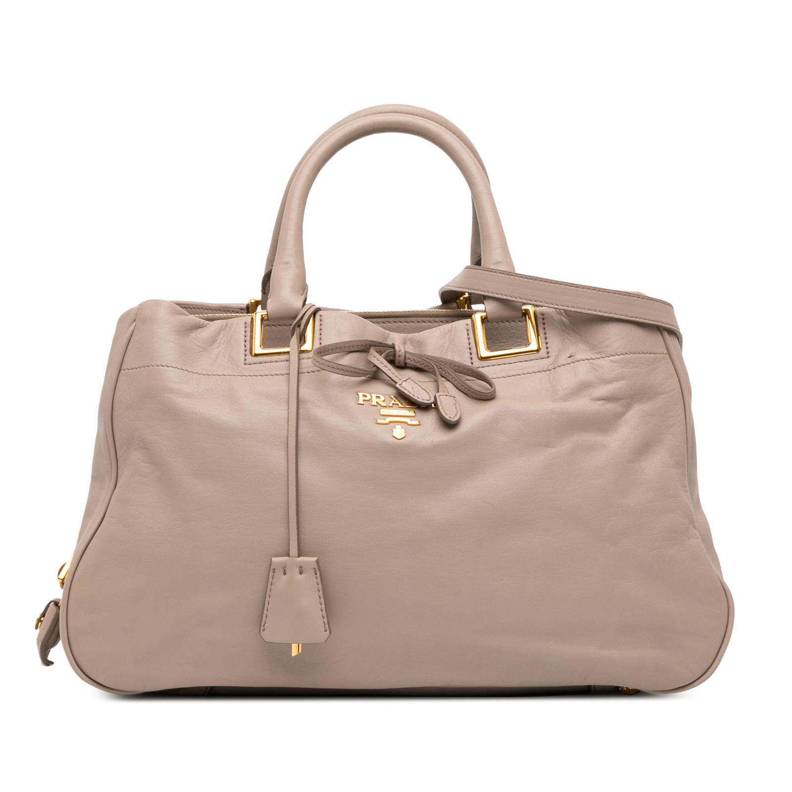 Prada Vitello Bow Satchel Brown Leather with Adjustable Strap: Prada Vitello Bow Satchel Brown Leather with Adjustable Strap The Prada Vitello Bow Satchel is an elegant and functional accessory crafted from high-quality leather. This stylish satchel features roll