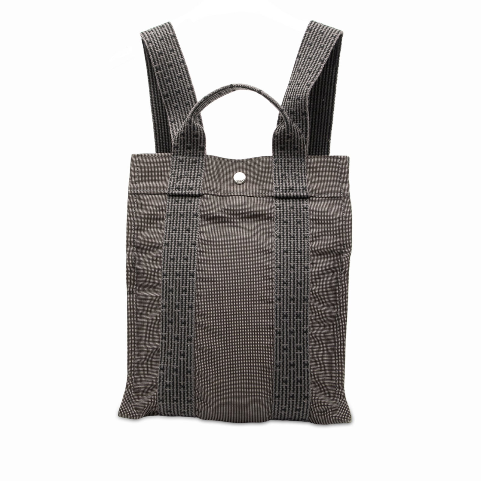 Herline PM Canvas Backpack by Hermes with Adjustable Straps: Herline PM Canvas Backpack by Hermes with Adjustable Straps The Hermes Herline PM Backpack is crafted from durable canvas and features a flat top handle, adjustable back straps, snap button and top zi