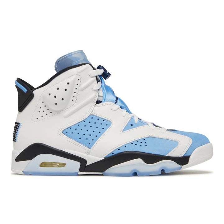 Grade School Air Jordan 6 Retro UNC White Sneakers: Grade School Air Jordan 6 Retro UNC White Sneakers The Jordan 6 Retro UNC White (GS) sneakers are presented in authentic, un-used and unworn condition. This grade school size release features the icon