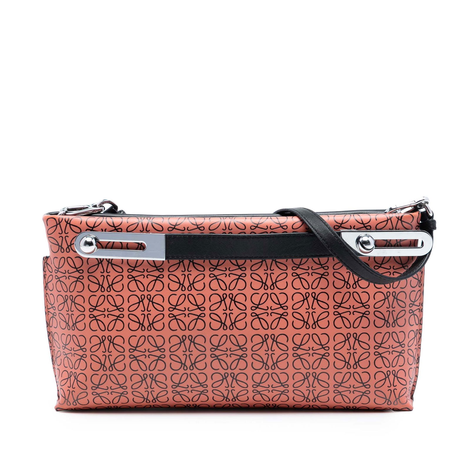 Loewe Missy Small Orange Leather Satchel with Repeat Anagram Design: Loewe Missy Small Orange Leather Satchel with Repeat Anagram Design This LOEWE Small Repeat Anagram Leather Missy Satchel features an orange leather body with flat leather handles and a detachable fla