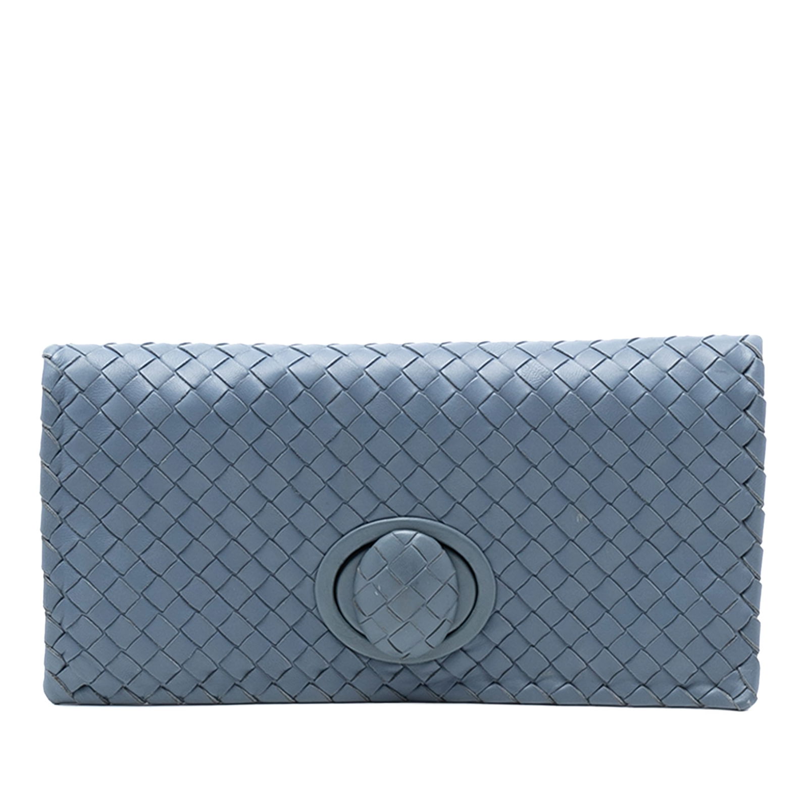 Bottega Veneta Blue Leather Woven Turn Lock Evening Clutch (1 of 8)