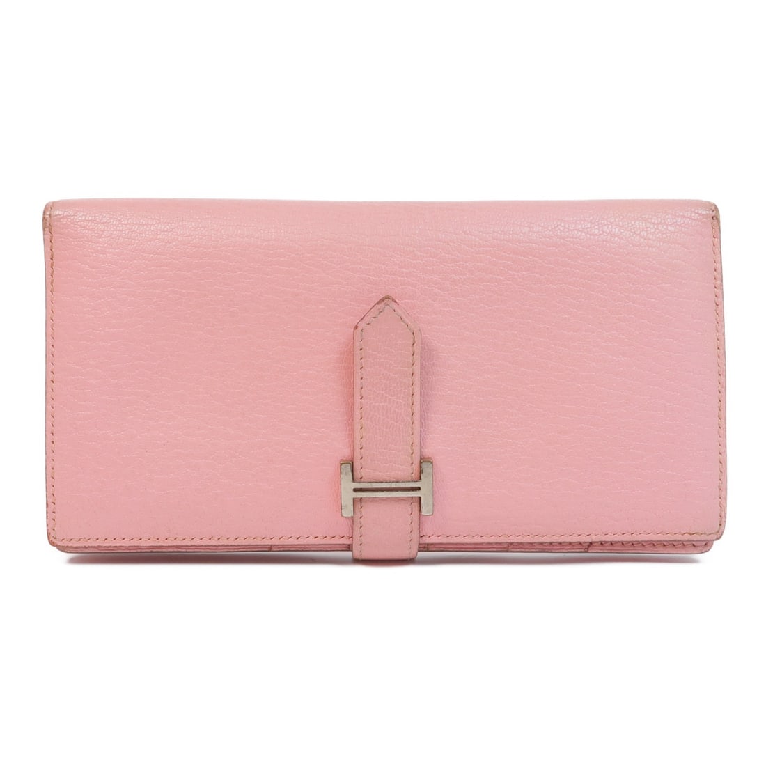 HERMES Bearn Wallet Pink Chevre Leather with PHW: HERMES Bearn Wallet Pink Chevre Leather with PHW Experience luxury and elegance with this HERMES Bearn Wallet. Crafted from soft goatskin leather, this bifold purse features a stunning pink hue that a